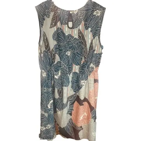 Pink Martini | Floral Sleeveless Midi Dress Navy Multi Boho Resort Size L | EUC