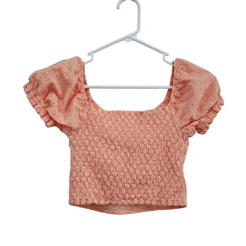 Full Tilt  Peach Orange Tie Front Cutout Eyelet Lace Crop Top Size Small