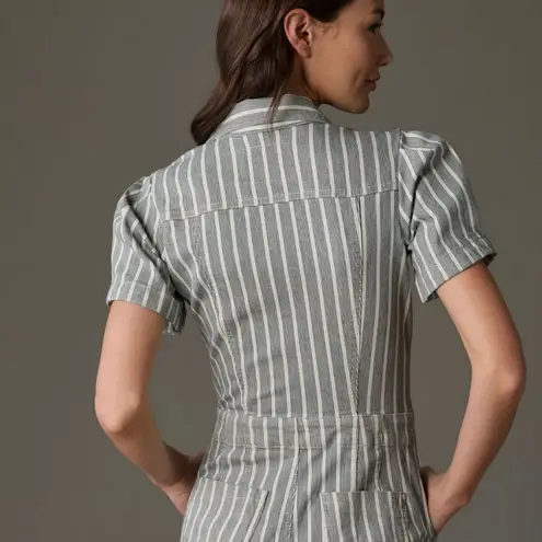 EUC Anthropologie Pilcro The Kit Utility Denim Romper Striped Sz 12 L $138 White