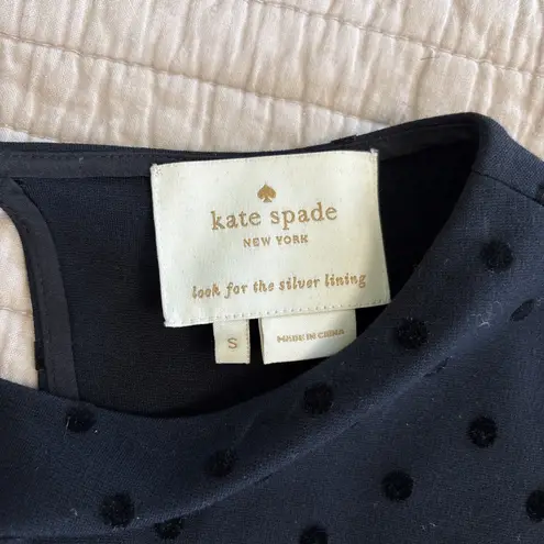 Kate Spade Polka Swiss Dot Dress 3/4 Sleeve Black Shift Womens Size Small