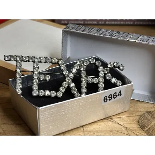 Texas Rhinestone Crystal Brooch Pin Silver