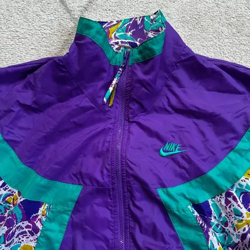 Nike Vintage 80s/90s  Purple/Green Colorblock Full Zip Windbreaker  Sz L