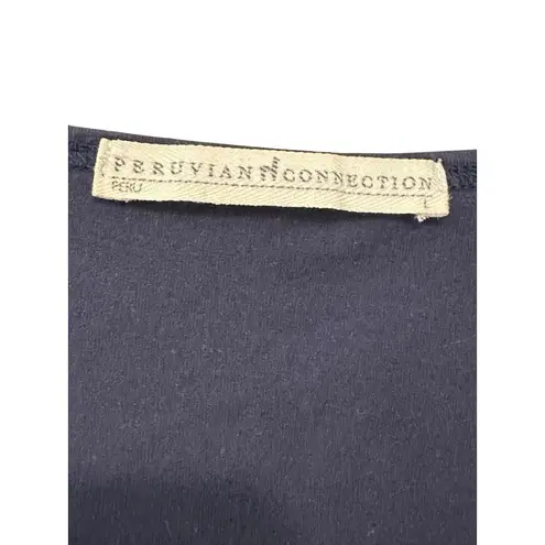 Peruvian Connection Size Large Lago Blue Layering Tee Long Sleeve Top #AB5-4