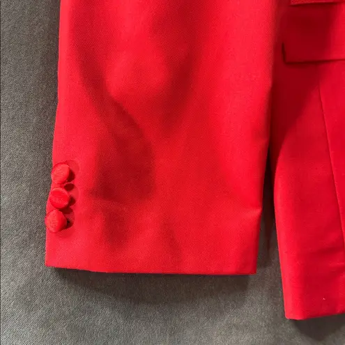 Women’s Red 2 Piece Formal Tuxedo Suit Satin Peak Lapel Dbl Breasted L **READ Size L