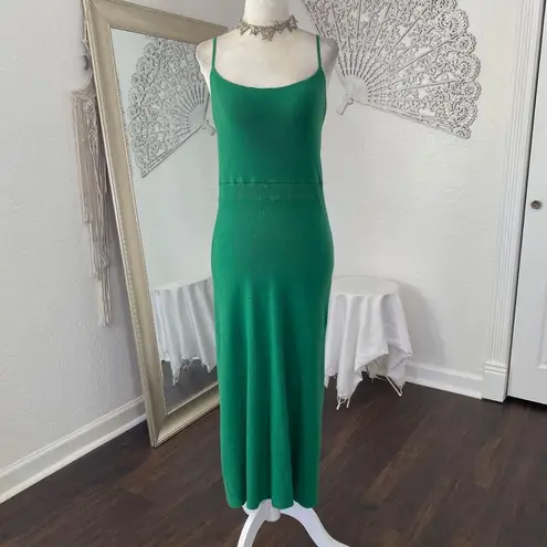 Lalavon Soft Bright Green Preppy Coquette Ribbed Bodycon Maxi Midi Dress L Size L