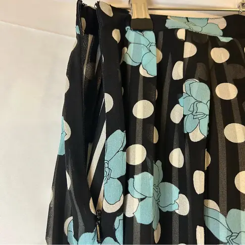 Valerie Stevens Valerie Stevens Skirt Size 4 100% Silk Floral Polka Dot Black White Teal