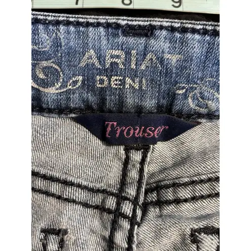 Ariat  Trouser Med Wash Raw Hem Denim Jeans‎ Low Rise Size 28S Zip Logo Western - Image 5