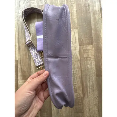 Large Lilac Faux Leather Boho Crossbody Bag with Guitar Strap Purple