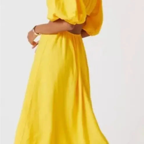 Farm Rio  Yellow knotted puff sleeve dress Large