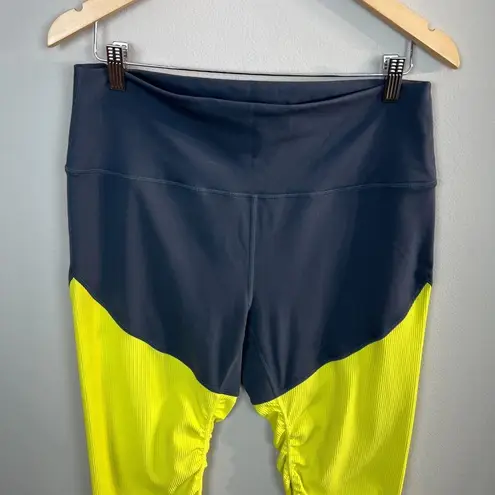 Zyia Leggings 14 16 Neon Yellow Parallel Luxe High Rise 7/8 Ruched Ribbed Active