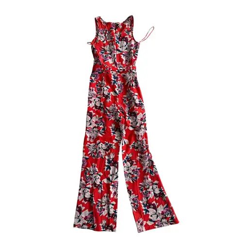 Yumi Kim Red Floral Belted Jumpsuit Size XS