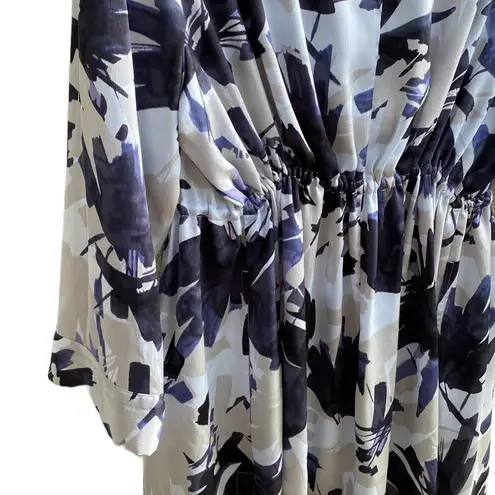 Nic+Zoe Inky Flowers Satin Crepe Single-Button Long Jacket, Adjustable Waist