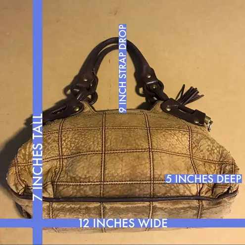 Salvatore Ferragamo TAN & BROWN DISTRESSED EMBOSSED LEATHER W/GANCINI FRINGE