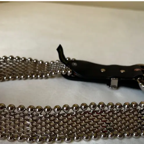 Vintage Nanni Italy Mesh Chain & Leather Belt w/ Paris Osmeco Buckle 95/38 Black