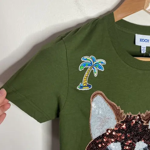 Koch Lucy sequined t-shirt in army green fox size XS