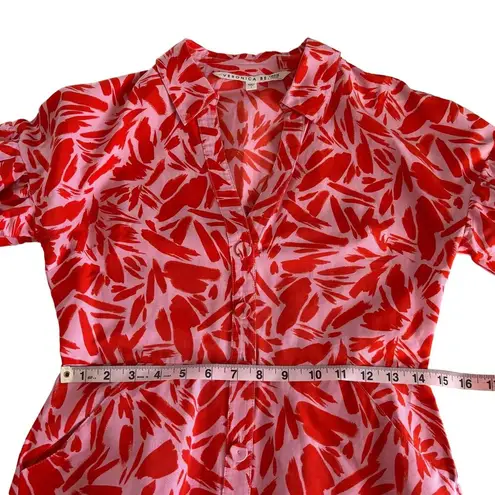 Veronica Beard Samy Red & Pink Poppy Floral Print Button Up Mini Shirt Dress 4