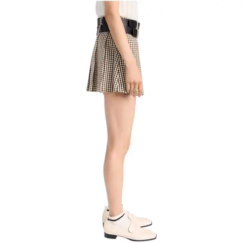 Moon River Double Belted Pleated Plaid Mini Skirt