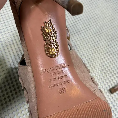 Aquazzura Firenze Suede Leather Pointed Toe Lace Up Pumps Heels 39 (US 9) Tan Size 8