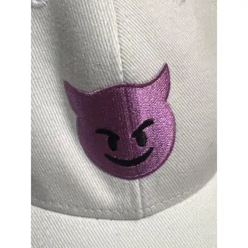 Lucky Emoji White Cap Purple Devil Emoji Embroidery Adjustable Strapback Hat NWT