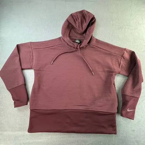 Nike  Dri-Fit Womens Maroon Ribbed Hooded Sweatshirt XS Polyester LRG Swish/back