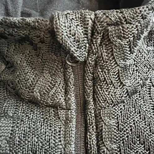 Boston Traders Cable Knit Sweater Jacket Full Zip Black Fleece Lined Size M