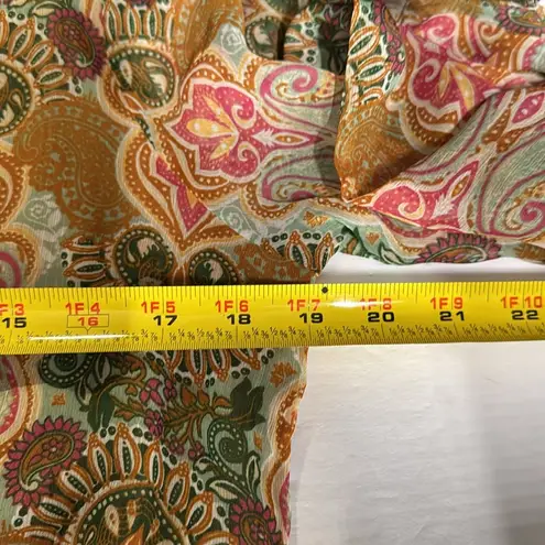 Justin Boots Pink tan maxi wrap Sheath Dress Bishop Sleeves paisley M ruffle