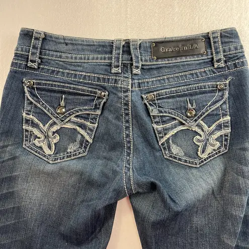 GRACE IN LA Jrs 11 Jeans Low Rise Straight Leg Denim Stretch Grunge Festival