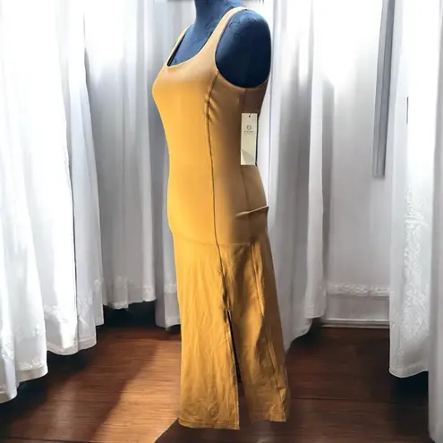 Mono B Athletic Tank Dress Tan Camel Medium Shelf Bra Midi Body Con Square Neck