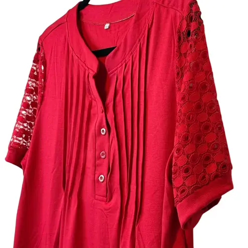 Shein NWOT Set/2 Lace Sleeve Pintuck Button Up Top Blouse Shirt, Plus Size 1X # Green