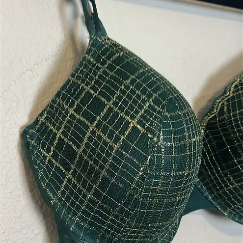 Victoria's Secret Victoria’s‎ Secret Green Plaid Gold Shimmer Lightly Lined Demi Bra size 38DD