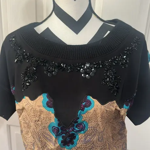 Tracy Reese Embellished Black and Tan Women's Top