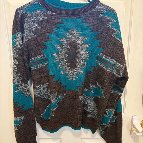 Southwestern Aztec COOGI Sweater Crewneck Earthtones Women’s Small Brown