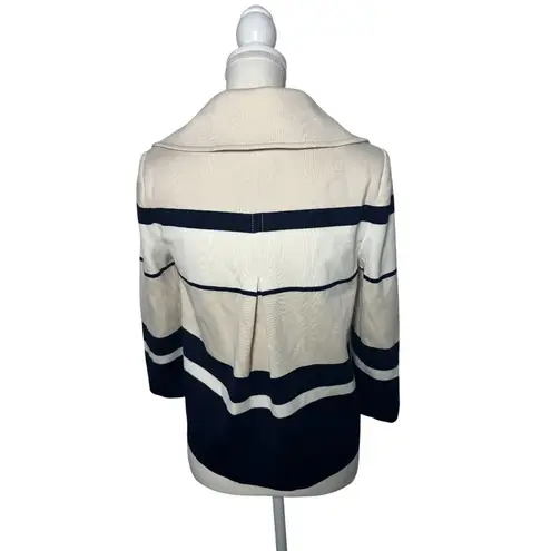 ST JOHN Striped Draped Cream Navy Sweater Jacket Size 4