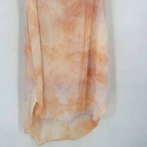 Boutique NWT  Peach & Purple Tie Dye Slip Dress Medium Lacey Satin Slinky Midi