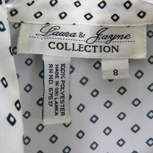 Laura and Jayne White and Black Bow Collar Vintage Diamond Print Blouse Size 8 Size M