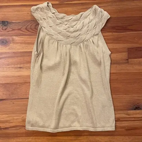 August Silk C'est City an Gold Sweater Womens Large Cotton Sleeveless Knit NEW