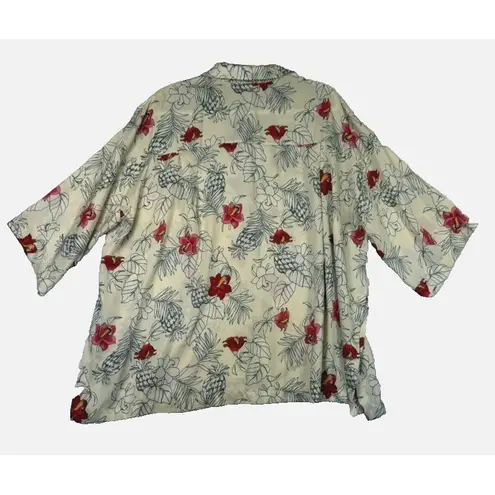 ZARA  Shirt Womens Small‎ Cream Red Floral Hawaiian Button Up Short Sleeve Top