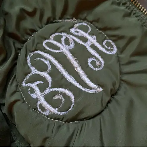 Woolrich Olive Green Down Quilted Vest w/ Added "Grow Up" Flower Patch Size S