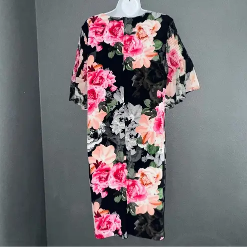 Calvin Klein Black & Pink Floral Party Formal Sheath Dress Womens Large