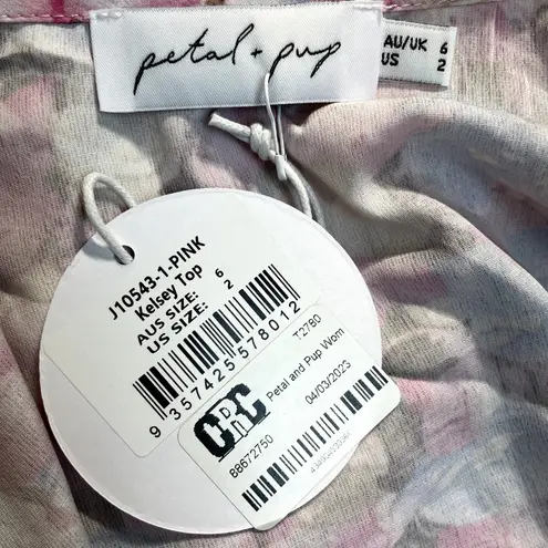 Petal + Pup Kelsey Top Womens 2 Pink Floral Cropped Long Sleeve Tie Topper New