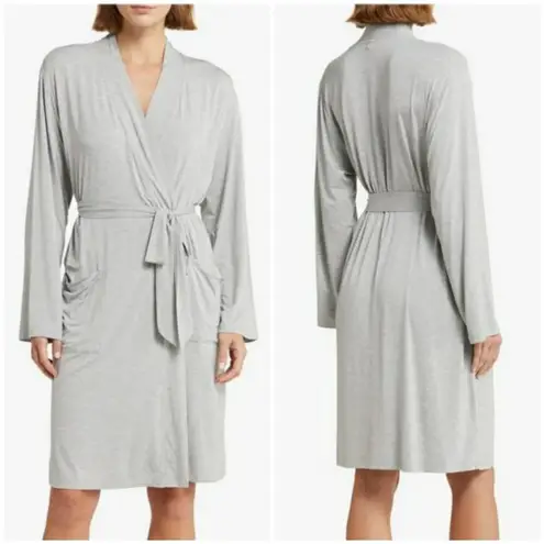 Barefoot Dreams Malibu Collection Soft Jersey Short Robe ~ Heathered Gray L NWT