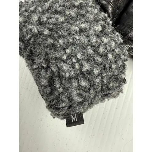 Black Leather Gloves with Plush Gray Fleece Lining Cold Weather size M - Image 4