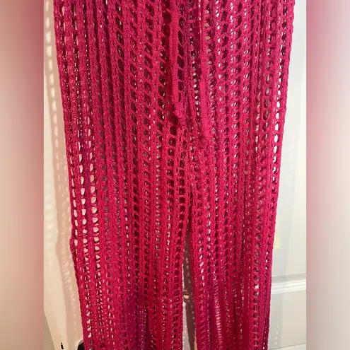 Odiva NWT Crochet Pullover Swimwear Cover Up Pants Size Large in Hot Pink Color