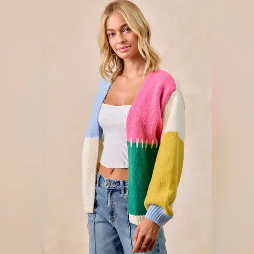 BiBi Color Block Open Front Sweater Cardigan