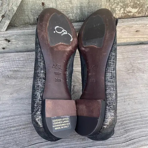 AGL Monika Cap Toe Ballet Flats Glittery Shimmer Size 8.5 EU 38.5 Black