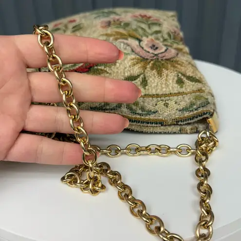 Lesco Lona 1950s Made In Italy Floral Tapestry Shoulder Bag Boho Pouch Chain Bag White