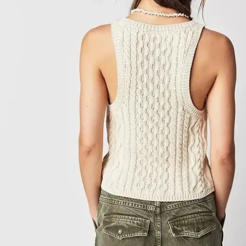 Free People  Sweater Tank High Tide Cable Knit Tea Sz Small Boho Coastal Cowgirl thumbnail 3