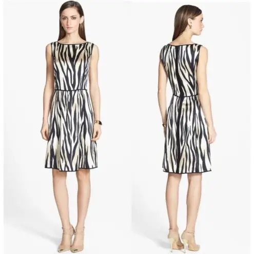 St. John silk tiger print sleeveless a-line dress size 12