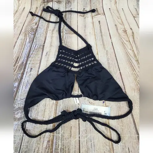 frankie's bikinis Frankie’s Bikinis Mimi Top Crochet High Neck Black Small NWT