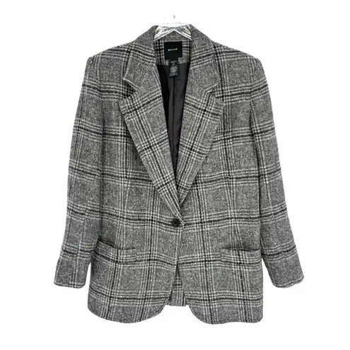 Smythe Oversized Notched Lapel Blazer Gray Glen Check Plaid Small